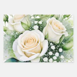 誕生日ギフトラップクラシックズホワイトローズ ラッピングペーパーシート