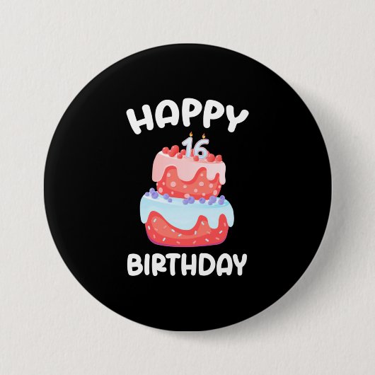 誕生日ギフト |ハッピー16誕生日 缶バッジ (正面)