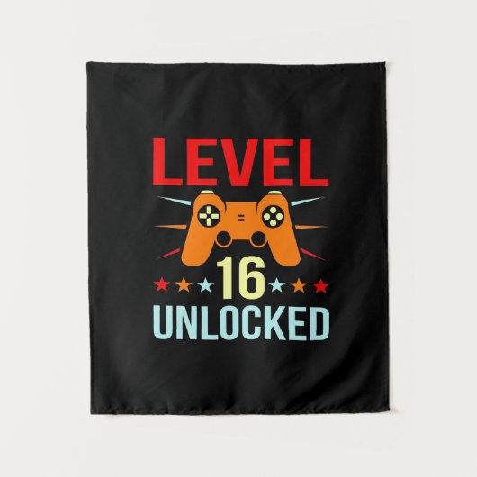 誕生日ギフト | レベル16を解除したゲーマー タペストリー (正面)