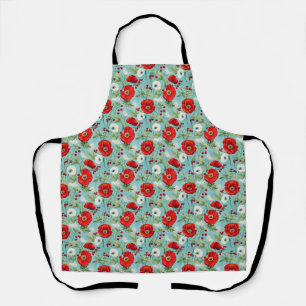 誕生日ギフト 赤と白のポピーがあしらわれたシームレスデザイン エプロン