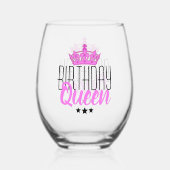 誕生日クイーンとピンククラウン ステムなしワイングラス (正面)
