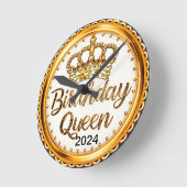 誕生日クイーン金ゴールドクラウンパーティー2024ガールズデイ ラウンド壁時計 (傾斜)
