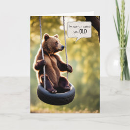 誕生日クマがタイヤスイングをする カード
