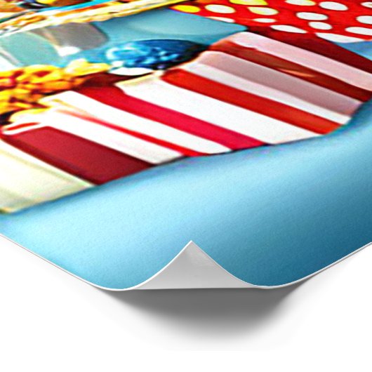 誕生日クマとケーキと風船 ポスター (角)