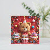 誕生日クマとケーキと風船 招待状 (スタンド正面)