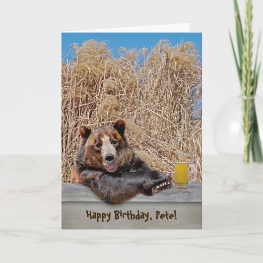 誕生日クマとビール カード (正面)
