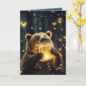 誕生日クマのホタル入り カード (黄色い花)