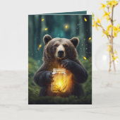 誕生日クマのホタル入り カード (黄色い花)