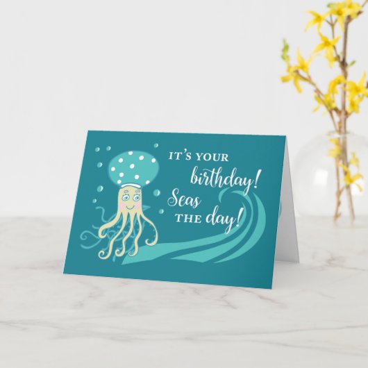 誕生日クラゲ カード (黄色い花)