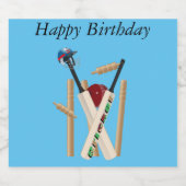 誕生日クリケットのウィケット、ヘルメット、こうもりとボール。 ビールラベル (シングルラベル)