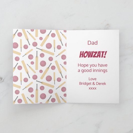 誕生日クリケットプレーパーソナライズされたヤー カード (内部)