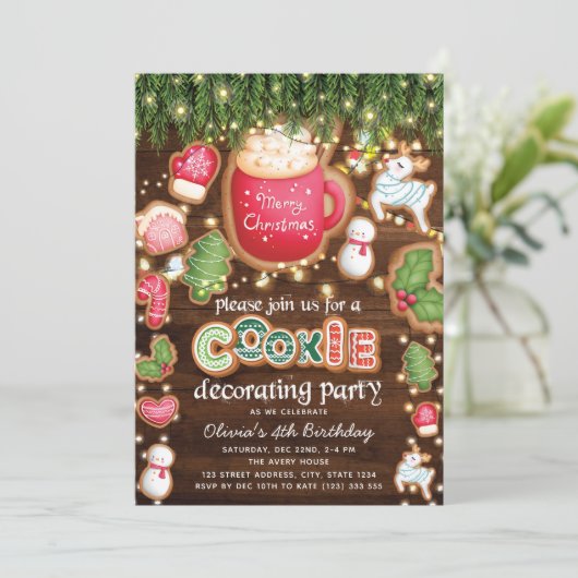誕生日クリスマスクッキー飾のパーティー 招待状 (スタンド正面)