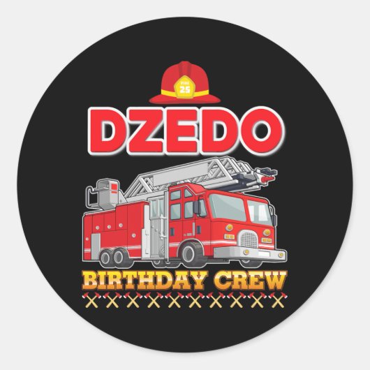 誕生日クルー消防車の消防士のDzedo ラウンドシール (正面)