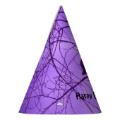 誕生日クロウシルエットツリーブランチ紫色の空 パーティーハット (左)