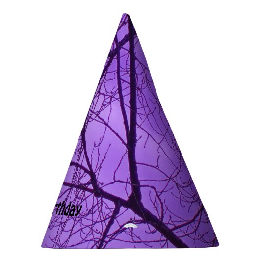 誕生日クロウシルエットツリーブランチ紫色の空 パーティーハット (右)