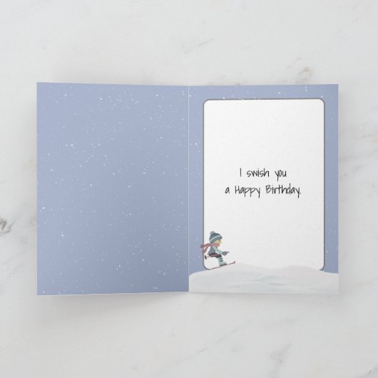 誕生日クロスカントリースキーヤーウォーターカラー シーズンカード (内部)