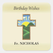 誕生日クロス司祭パーソナライズされた スクエアシール (正面)