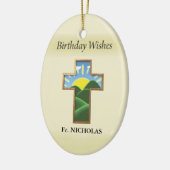 誕生日クロス司祭パーソナライズされた セラミックオーナメント (左)