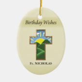 誕生日クロス司祭パーソナライズされた セラミックオーナメント (正面)