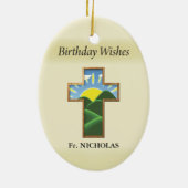 誕生日クロス司祭パーソナライズされた セラミックオーナメント (裏面)