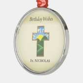 誕生日クロス司祭パーソナライズされた メタルオーナメント (左)