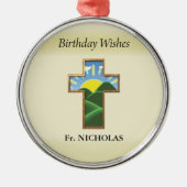 誕生日クロス司祭パーソナライズされた メタルオーナメント (正面)