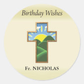 誕生日クロス司祭パーソナライズされた ラウンドシール (正面)