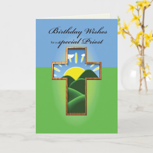 誕生日クロス司祭 カード (黄色い花)