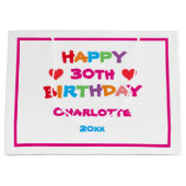 誕生日クール任意の年齢名前をカスタムするかわいいカラフル ラージペーパーバッグ (正面)