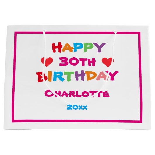 誕生日クール任意の年齢名前をカスタムするかわいいカラフル ラージペーパーバッグ (正面)