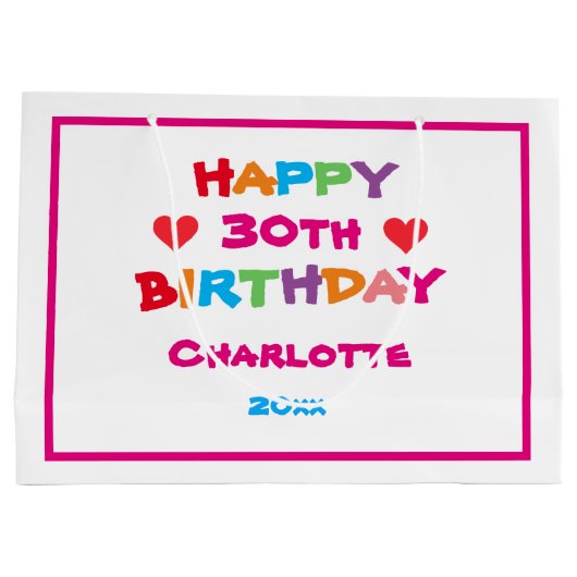 誕生日クール任意の年齢名前をカスタムするかわいいカラフル ラージペーパーバッグ (裏面)