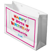 誕生日クール任意の年齢名前をカスタムするかわいいカラフル ラージペーパーバッグ (正面アングル)