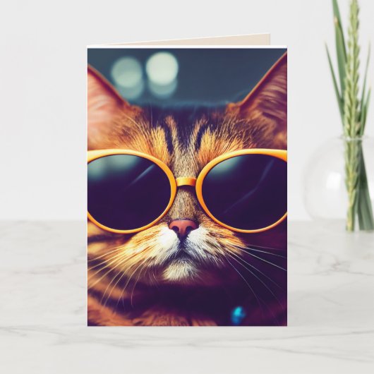 誕生日クール猫サングラスグリーティングカード カード (正面)