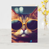 誕生日クール猫サングラスグリーティングカード カード (黄色い花)