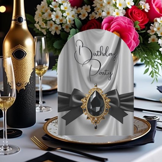 誕生日グエレガントレイ金ゴールドブラックジュエルボウ 招待状