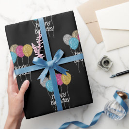 誕生日グリッターバルーンのパターン ラッピングペーパー