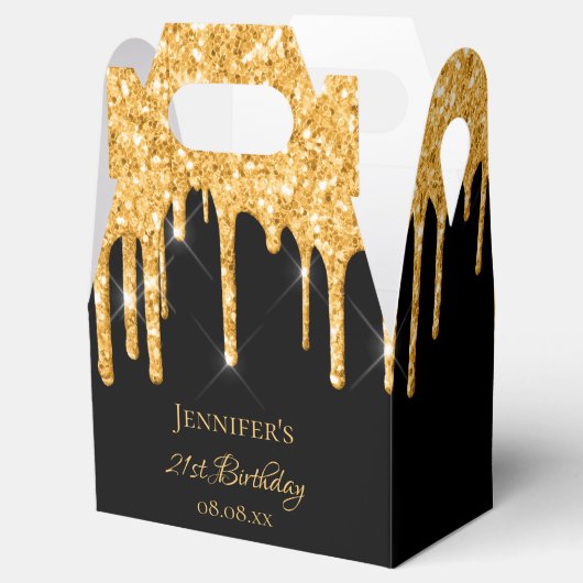 誕生日グリッターブラック金ゴールドスパークルモノグラム名 フェイバーボックス (オープン)