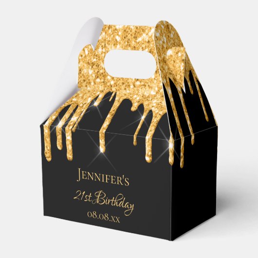 誕生日グリッターブラック金ゴールドスパークルモノグラム名 フェイバーボックス (正面サイド)