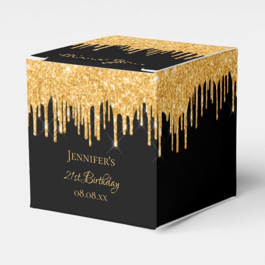 誕生日グリッターブラック金ゴールドスパークルモノグラム名 フェイバーボックス (正面サイド)