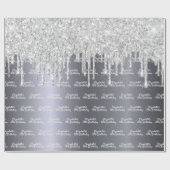 誕生日グリッター銀スパークル箔モノグラム ラッピングペーパー (フラット)