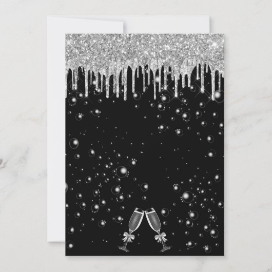誕生日グリッター黒銀スパークルグラムパーティー 招待状 (裏面)