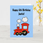 誕生日グリーティングカード（男の子用） |赤いおもちゃの列車 カード (黄色い花)