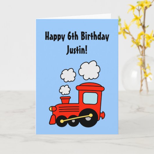 誕生日グリーティングカード（男の子用） |赤いおもちゃの列車 カード (黄色い花)
