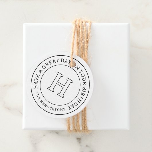 誕生日グリーティングシックモダンファミリーモノグラム フェイバータグ (インサイチュ)