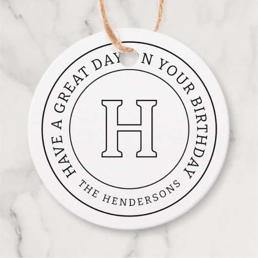 誕生日グリーティングシックモダンファミリーモノグラム フェイバータグ (正面)