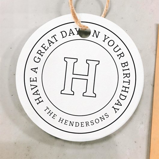 誕生日グリーティングシックモダンファミリーモノグラム フェイバータグ