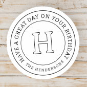 誕生日グリーティングシックモダンファミリーモノグラム ラウンドシール