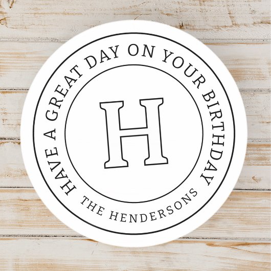 誕生日グリーティングシックモダンファミリーモノグラム ラウンドシール