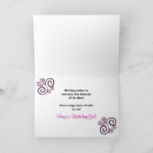 誕生日グリーティング – ケーキ付き/明るい赤紫色花/黒 カード (内部)