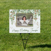 誕生日グリーンと金ゴールドウィローの葉写真